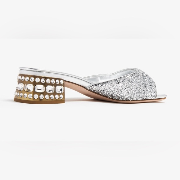 Miu Miu Silver Glitter Mules - Picture 8 of 8